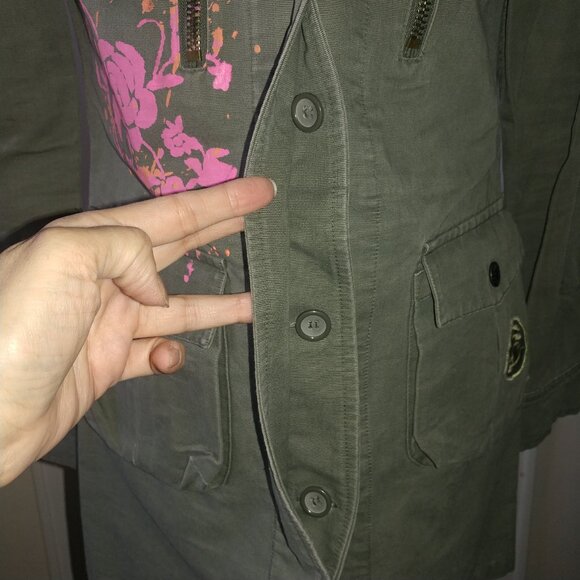BB Dakota Vintage Olive Green Long Twill Utility Jacket - Size Small - Picture 6 of 15
